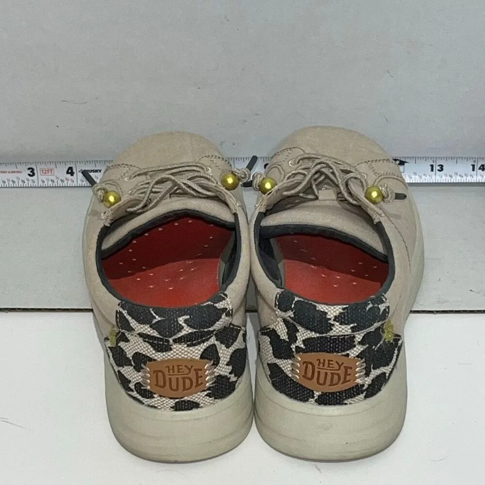 Hey Dude Womens Beige Tan Canvas Leopard Karina Classic‎ Sneaker Shoes Size 7